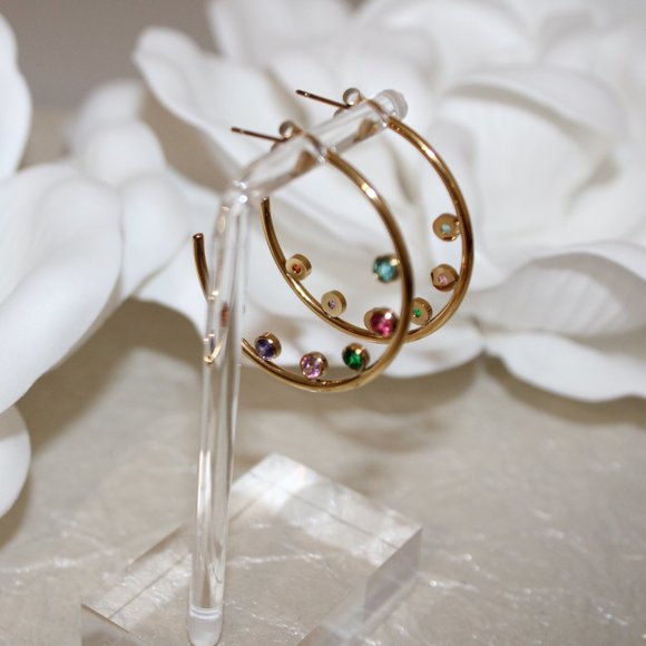 Hoop Earrings with Gemstones - Picture 2 of 4